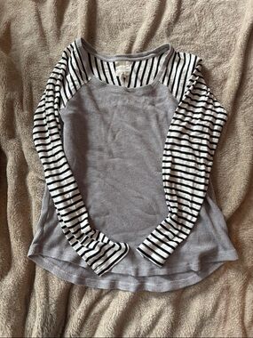 Alexander Julian Grey Body with Black-and-White Striped Sleeves Long Sleeve Tee